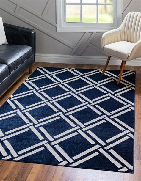 Navy Blue 9' x 12' Lattice Rug | Rugs.com