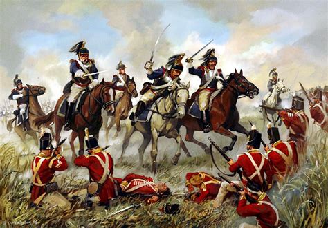 Charge of the French cuirassiers against British infantry at Waterloo ...