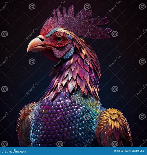 Realistic Lifelike Rooster in Disco Neon Glitter Bright Outfits ...