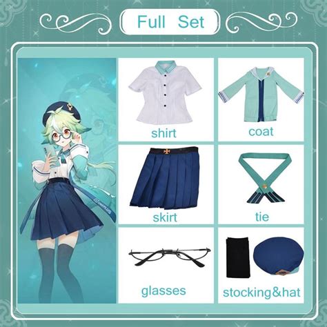 ∈♕ Genshin Impact Sucrose Cosplay Costume Sucrose School Jk Uniform Women Outfit Rok Blouse Suit ...