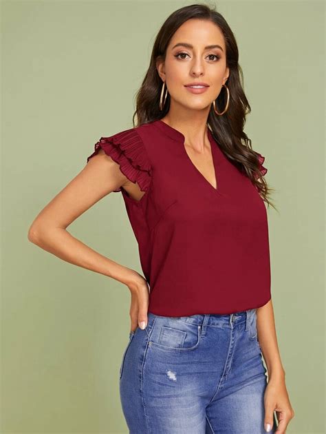 Layered Pleated Sleeve Solid Top | SHEIN USA | Fashion, Top outfits, Tops