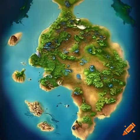 Realistic fantasy map of a tiny tropical continent on Craiyon