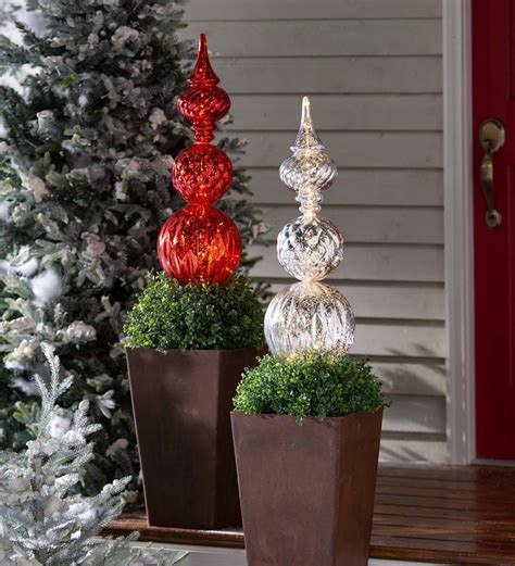 Indoor/Outdoor Lighted Large Shatterproof Holiday Finial Ornament Stake ...