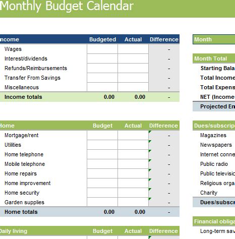 Free excel budget calendar template - westdear