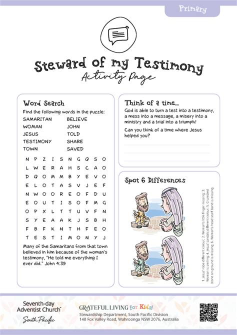 Steward of my Testimony - Kids Activity Sheets - Stewardship