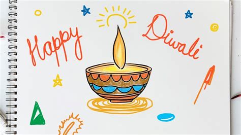 Happy Diwali Diya Drawing | Draw Deepak Drawing Easy - YouTube