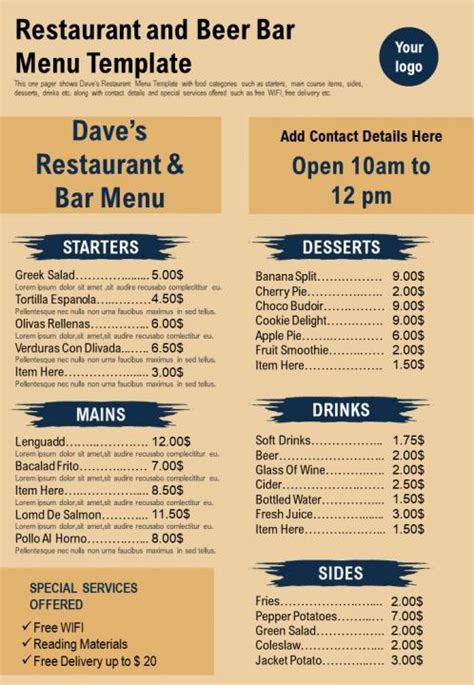 Vertical Resturant Menus