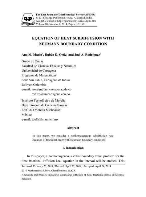 (PDF) Equation of heat subdiffusion with neumann boundary condition