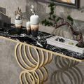 Black Narrow Console Table Marble Top Entryway Table with Metal Base-Homary