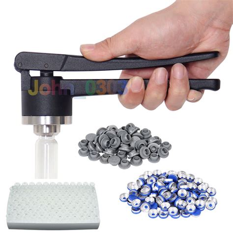 20 mm Flip Off Vial Crimper Manual Sealer + 100 Glass Vials (10 ml) + 100 Rubber Stoppers + 100 ...