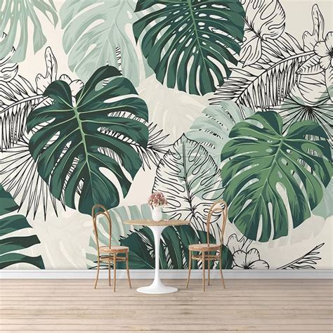 Self-Adhesive Wallpaper Modern Tropical Plant Photo Wall Murals Living Room Bedroom Waterproof ...