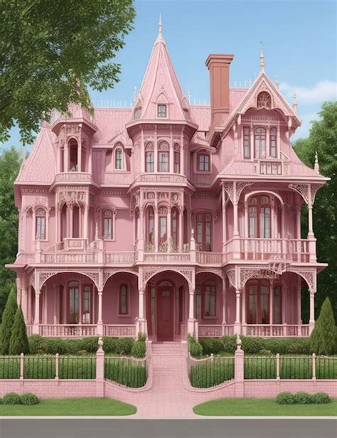 Premium AI Image | Fairy tale mansion pink gardens and Victorian details