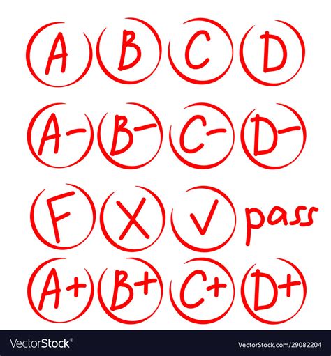 Set grades at school grade results in red Vector Image