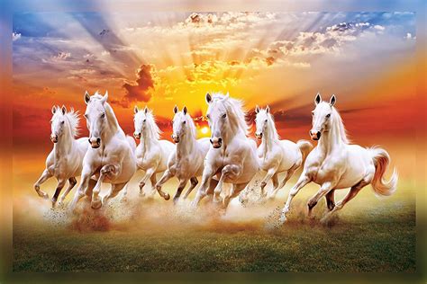 Seven Running Horses Painting Hd Print Wall Sticker - Seven Running ...