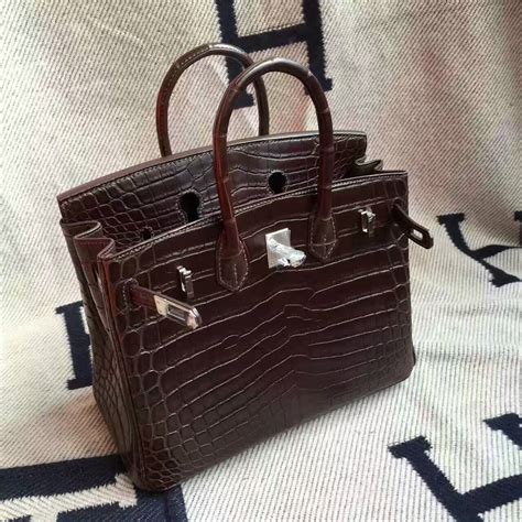 Sale Hermes Crocodile Matt Leather Birkin Bag 25cm in Chocolate Color ...