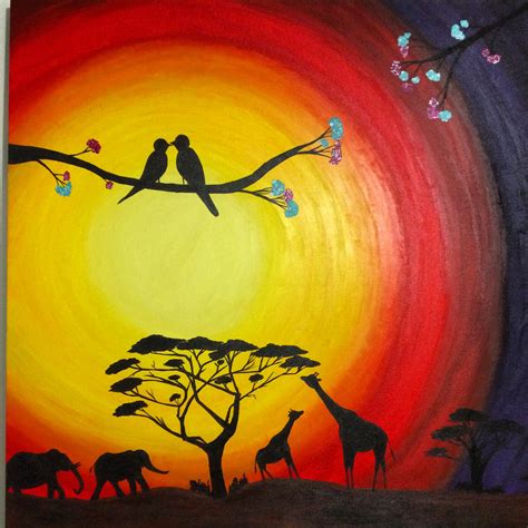 Black shadow art, acrylic paint, African sunset Shadow Painting, Shadow ...