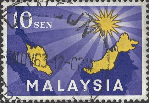 MALAYSIA, Map of Malaysia, blue 1963, 10sen, #2 on eBid Ireland | 189254857