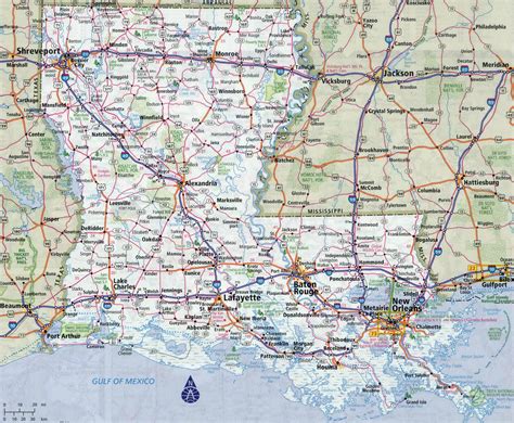 Large detailed roads and highways map of Louisiana state with all cities | Louisiana state | USA ...