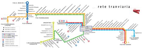 Mappa e cartina di tram di Roma : stazioni e linee