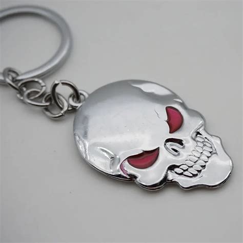 1pc Black Silver SKULL Keychain Key Chain Decorations Chrome Metal Red ...