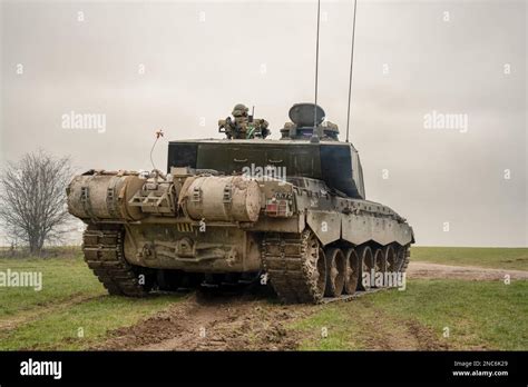 British army FV4034 Challenger 2 ii main battle tank moving across a ...