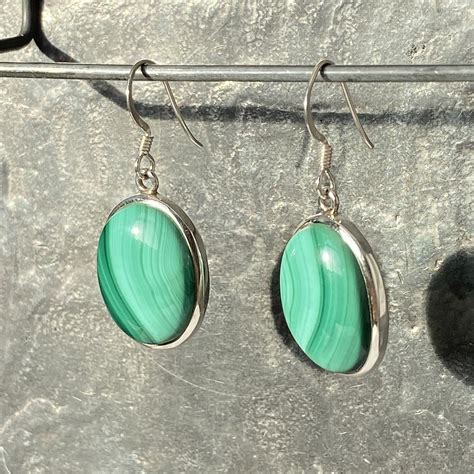 Malachite earrings Oval Malachite Earrings | Etsy