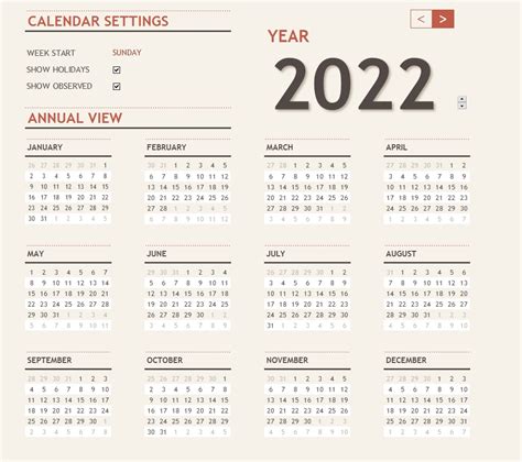 Any Year Calendar With Holidays Template In Excel (Download.xlsx)