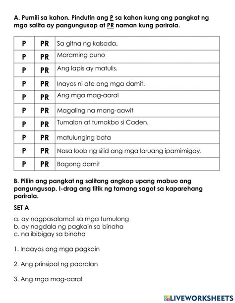 PARIRALA AT PANGUNGUSAP interactive worksheet in 2022 | Online ...