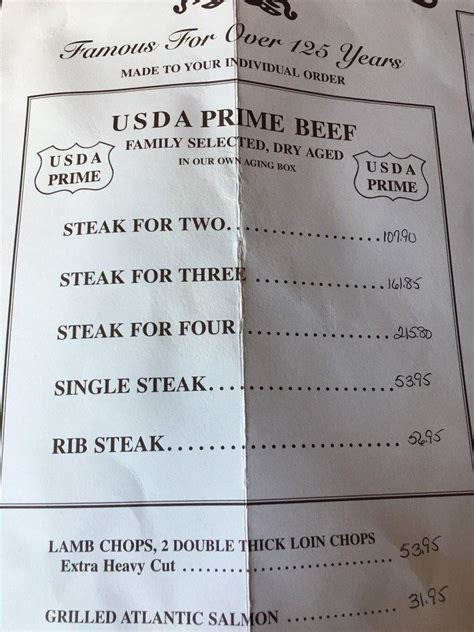 Menu at Peter Luger Steak House steakhouse, New York City, 178 Broadway