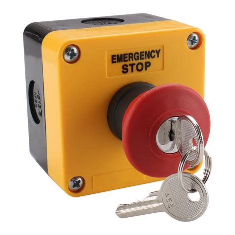 Buy Baomain 660V Red Sign Emergency Stop Push Button Switch & Key,1NO ...