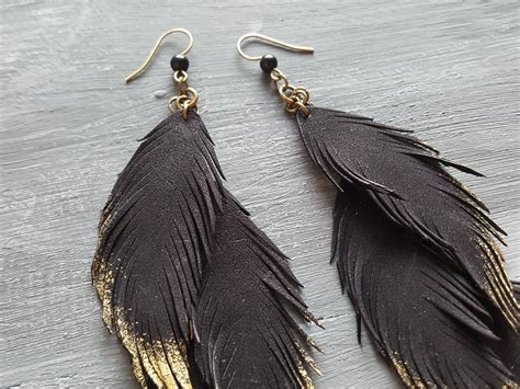 Suede leather earrings. Statement earrings. Leather feather | Etsy