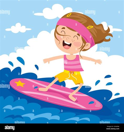 Happy Cartoon Character Surfing At Sea Stock Vector Image & Art - Alamy