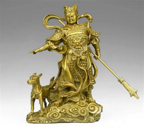 7 Chinese Myth Brass Copper Protect Three Eyes Yang Jian God Erlang Dog Statue-in Statues ...