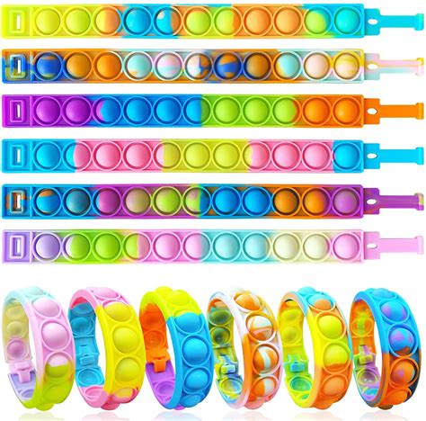 ZNNCO 12PCS Push Pop Fidget Toy Fidget Bracelet, Durable and Adjustable, Multicolor Stress ...