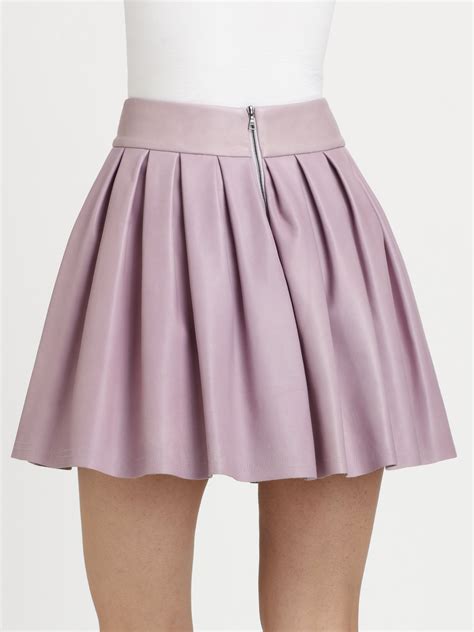 Alice + Olivia Box Pleat Leather Skirt in Light Purple (Purple) - Lyst