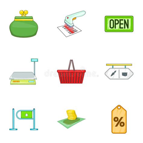 Market Icons Set, Cartoon Style Stock Vector - Illustration of cartoon ...