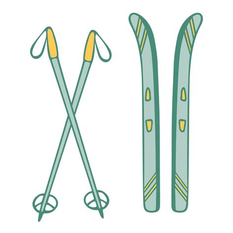 Vector drawing of ski poles and doodle-style skis on a white background ...