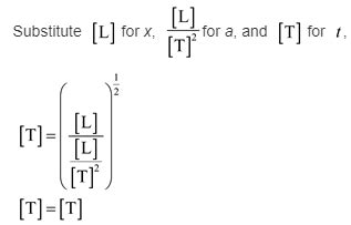 Which of the following equations are dimensionally consistent? (a) x = vt, (b) , (c) t = (2x/a)1 ...