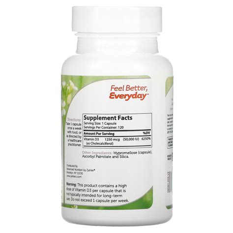 Zahler, Vitamin D3, 1,250 mcg (50,000 IU), 120 Capsules - Herbals Care