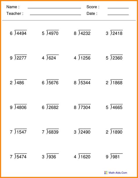 4 Worksheet Free Math Worksheets Fifth Grade 5 Multiplication Division Division with Remainder ...