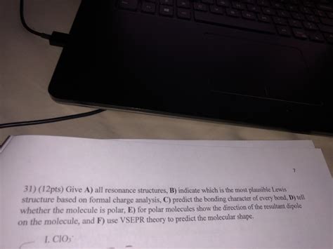 Solved All resonance and most plausible structures for ClO3- | Chegg.com