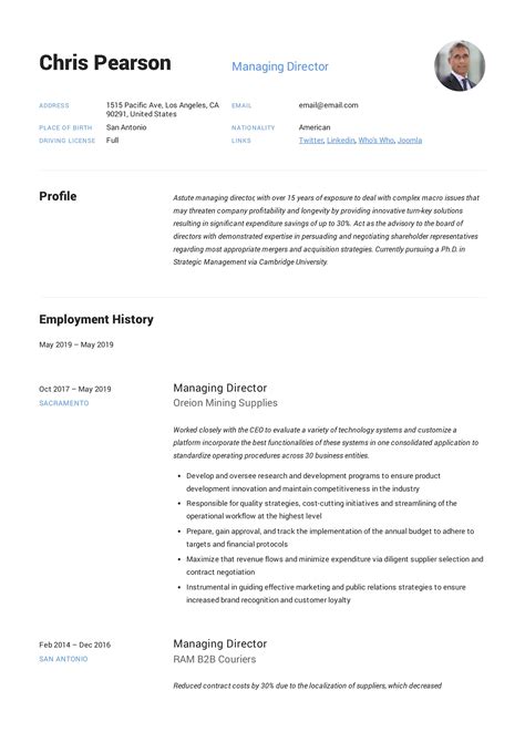 Managing Director Resume Example | Resume, Resume writing, Resume guide