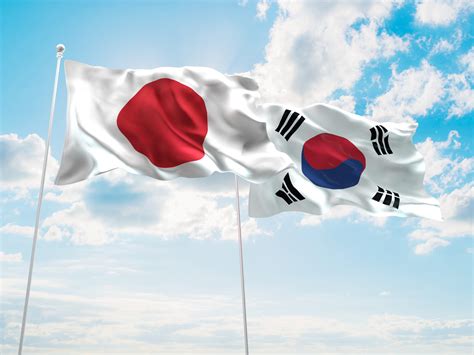 3D illustration of Japan & South Korea Flags are waving in the sky - United States Department of ...