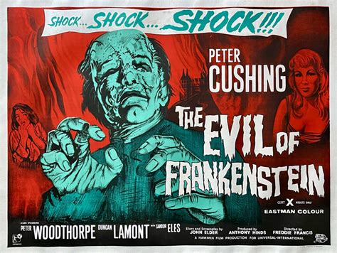 Original The Evil of Frankenstein Movie Poster - Hammer - Peter Cushing