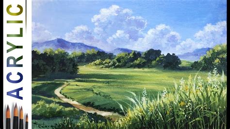 Summer fields. How to paint landscape 🎨ACRYLIC Tutorial DEMO - YouTube