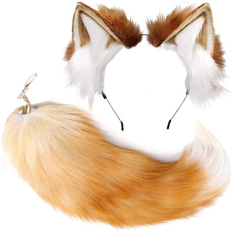 Valpeak Fox Ears and Tail Cosplay Wolf Ears Tail for Kids Fluffy Fox Costume Tail Wolf Costume ...