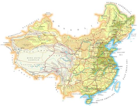 Physical Map of China 2010-2011 | Printable relief maps ( topography, river systems, climate zones)