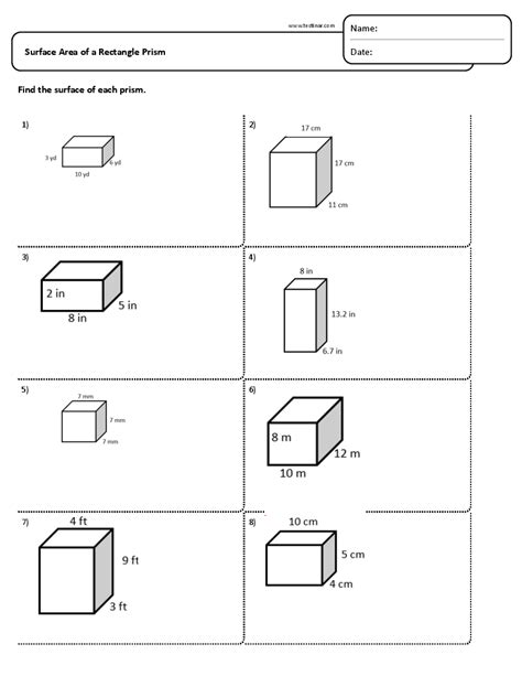 Surface Area And Volume Of Rectangular Prism Worksheet - Printable Word Searches