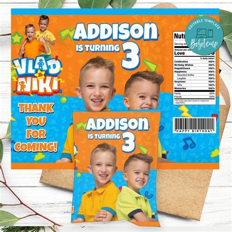 Vlad and niki Birthday Chip Bag Digital File Printable | Bobotemp