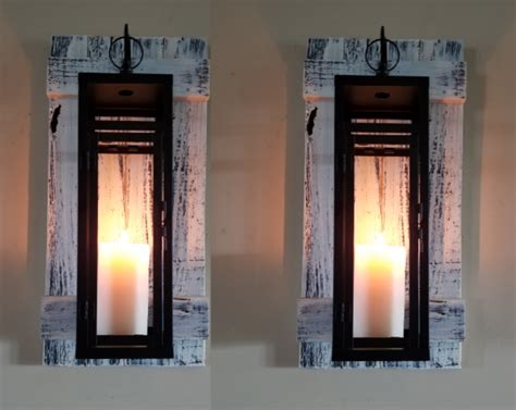 Set of Two 23 Rustic Wall Mounted Lantern Sconces with 18 Black Lanterns - Painted | Wall mount ...